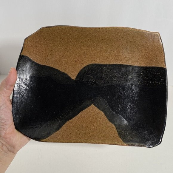 Dan Eash Art Pottery PA Studio Handmade Brown Glaze Stoneware Slab Tray 10x7.5in - Picture 9 of 16